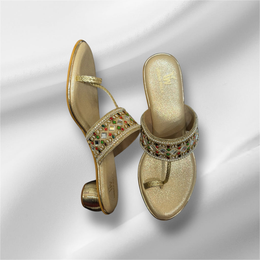 White Kolhapuri Style Heels