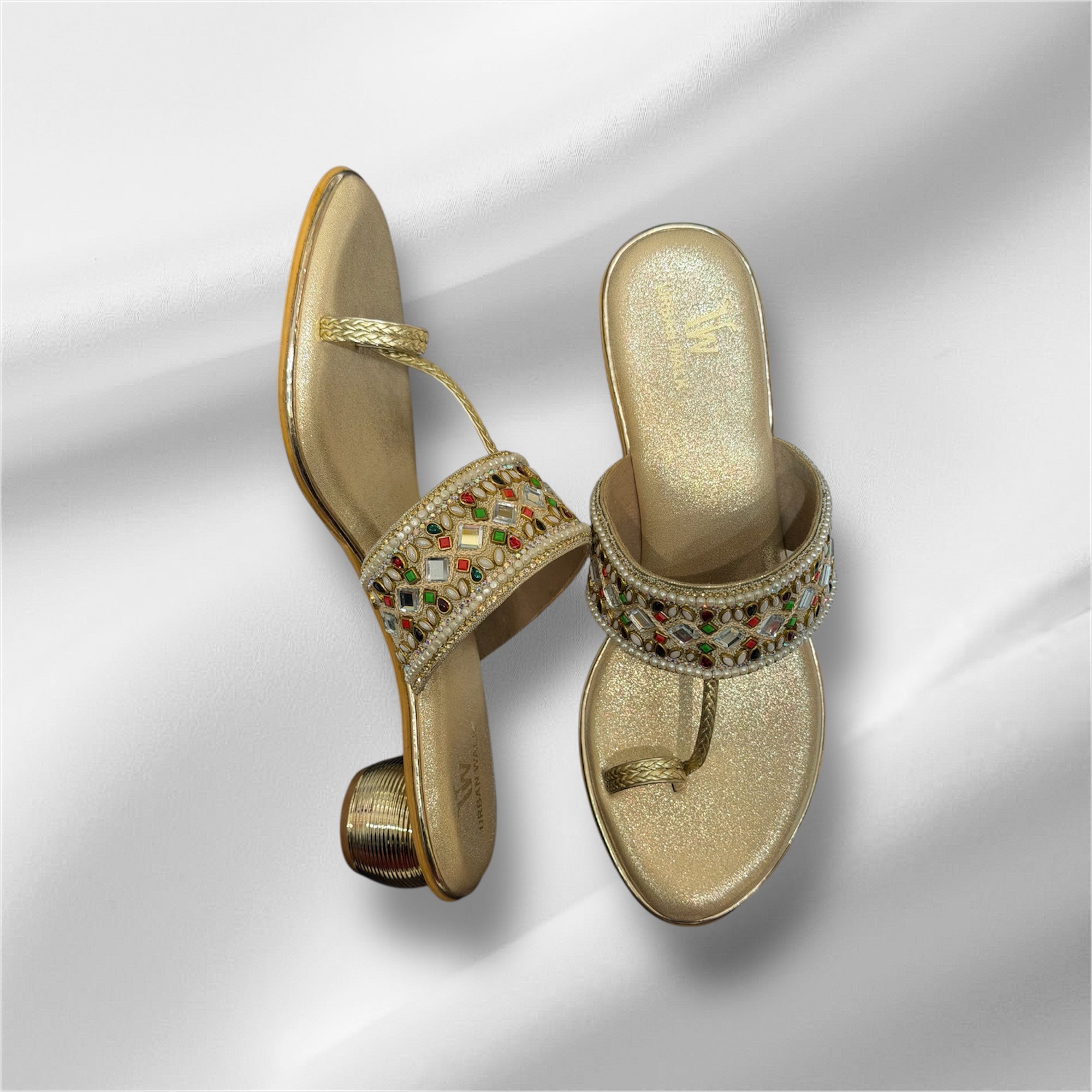 White Kolhapuri Style Heels