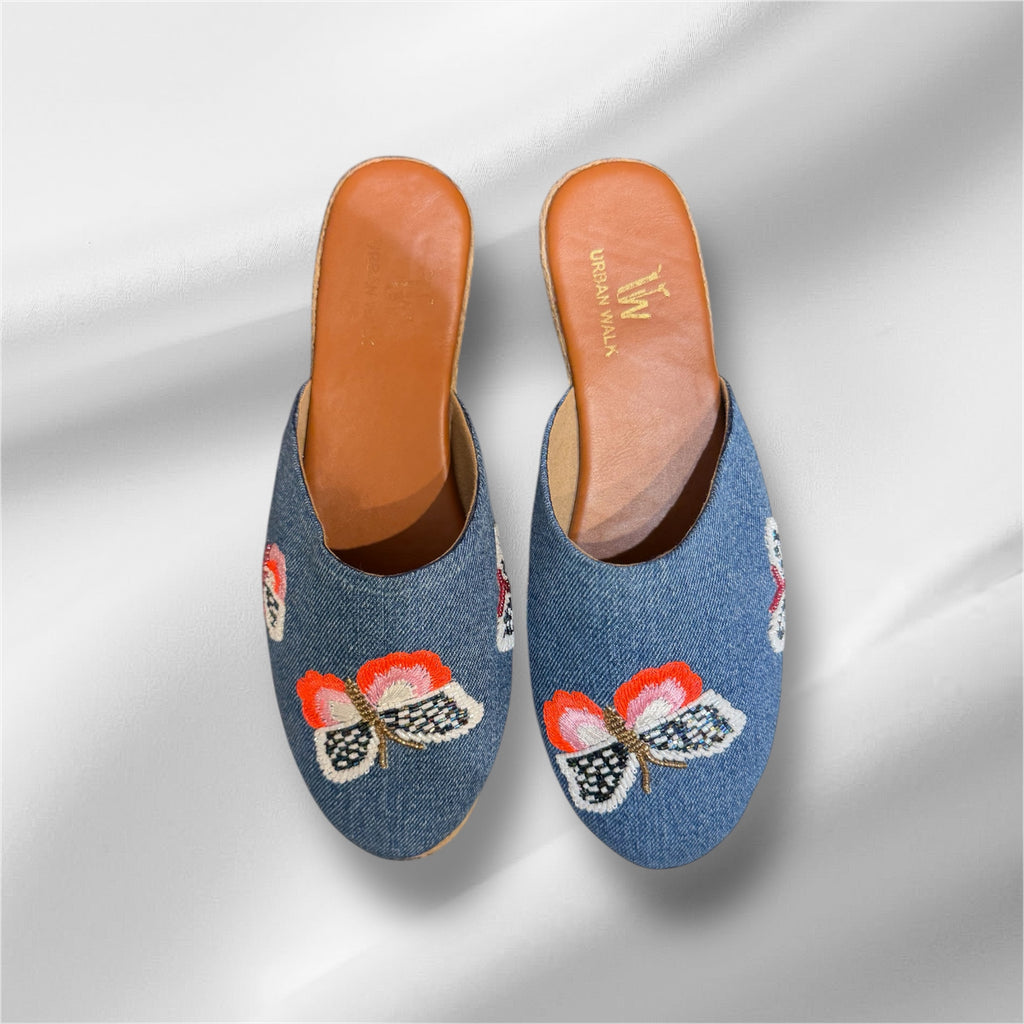 Butterfly denim half shoes