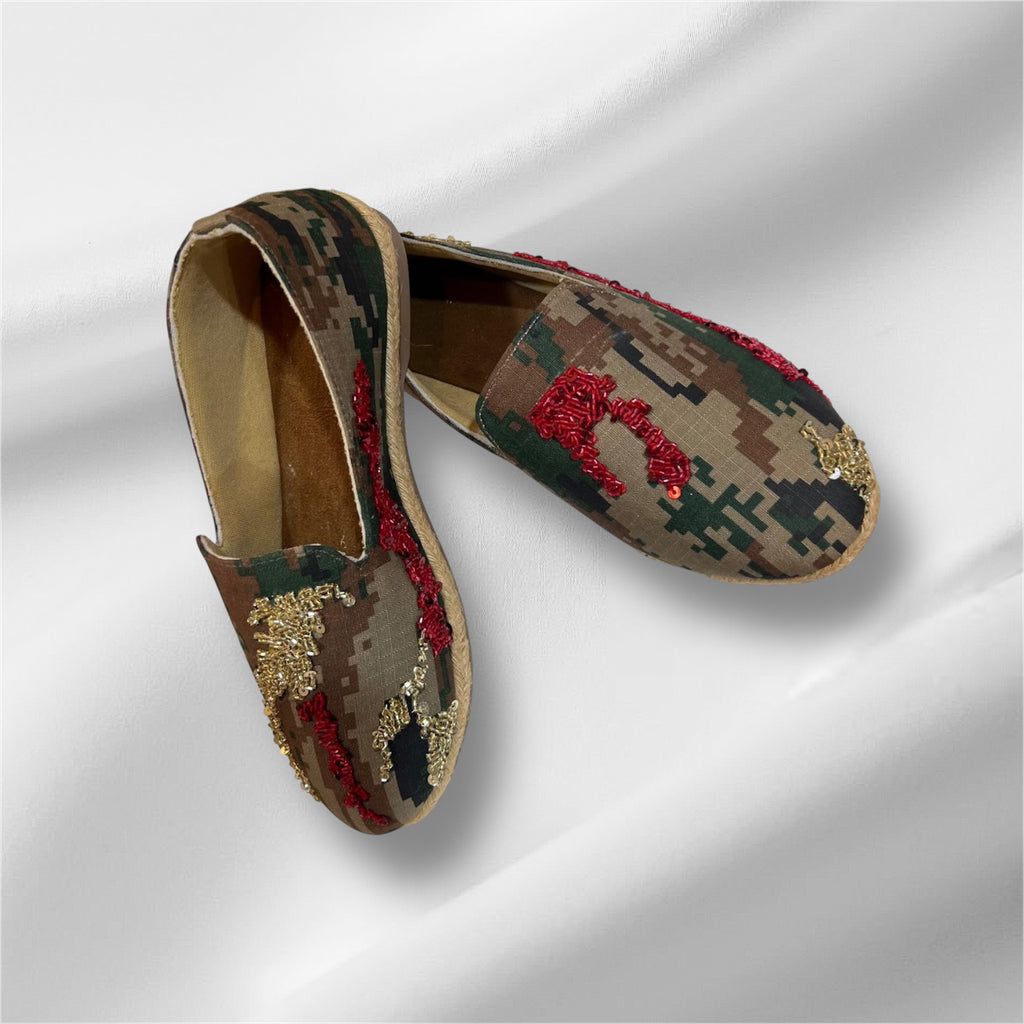 Hand Embroidered Military Print Shoes
